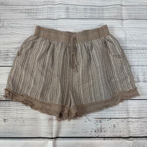 Umgee linen blend fringe medium striped brown women's shorts